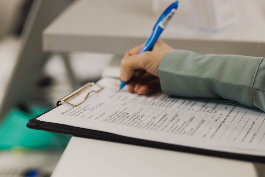 Patients complete a medical questionnaire